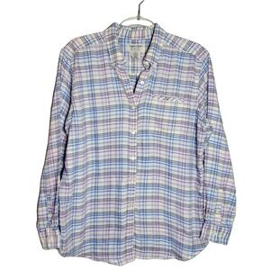 Cabin Creek Womens Plaid Button Up Shirt Size 8 Purple Blue Wrinkle Free Cotton